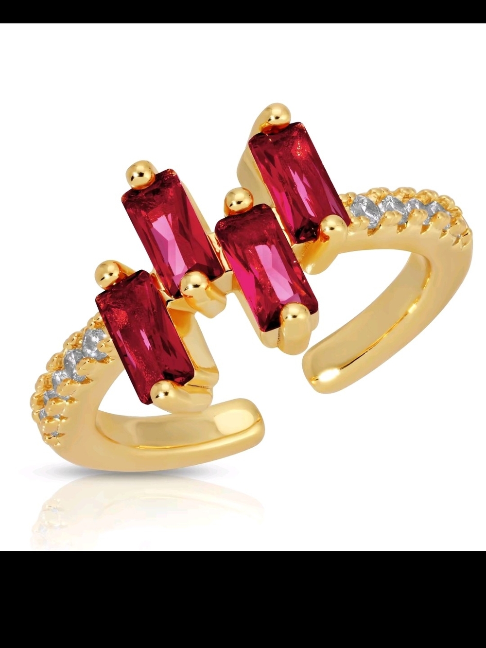 Gold-Tone Red Crystal Open Ring - Women's Fashion Jewelry